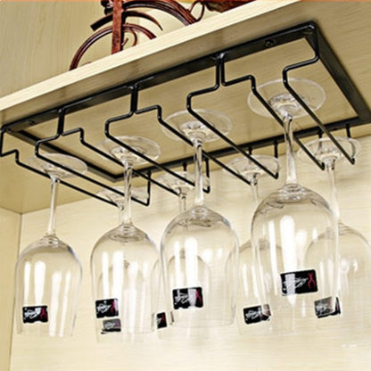 4-Slot Wine Glass Rack Holder Hanging Under Cabinet Stemware Storage Hanger for Kitchen Bar Black
