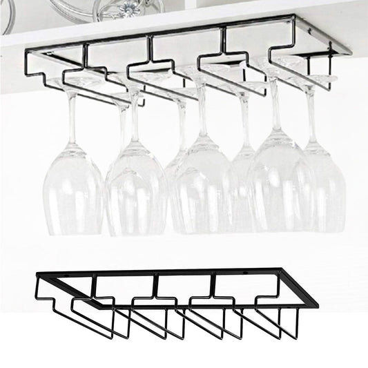 4-Slot Wine Glass Rack Holder Hanging Under Cabinet Stemware Storage Hanger for Kitchen Bar Black