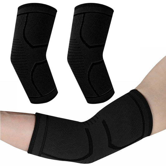 Pair of Elbow Compression Sleeve Elastic Arm Brace Support Wrap for Sports Black