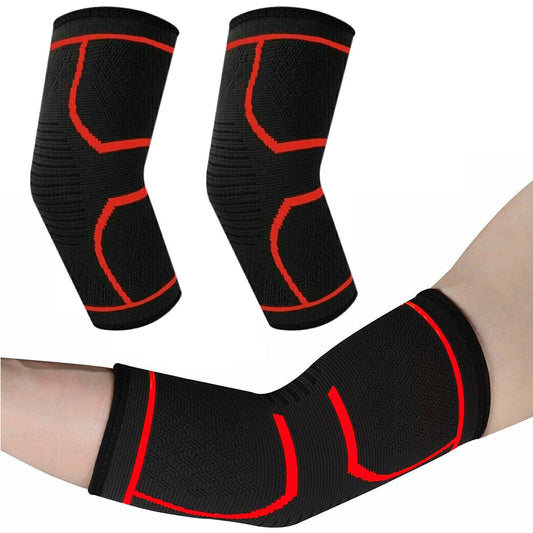 Pair of Elbow Compression Sleeve Elastic Arm Brace Support Wrap for Sports Red