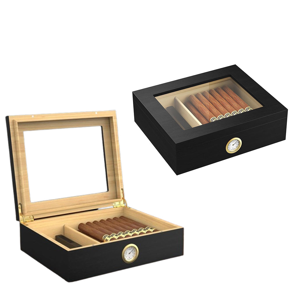 For 10 Cigars Cigar Humidor Desktop Box with Humidifier and Hygrometer Black