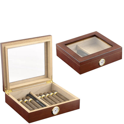 For 10 Cigars Cigar Humidor Desktop Box with Humidifier and Hygrometer Brown
