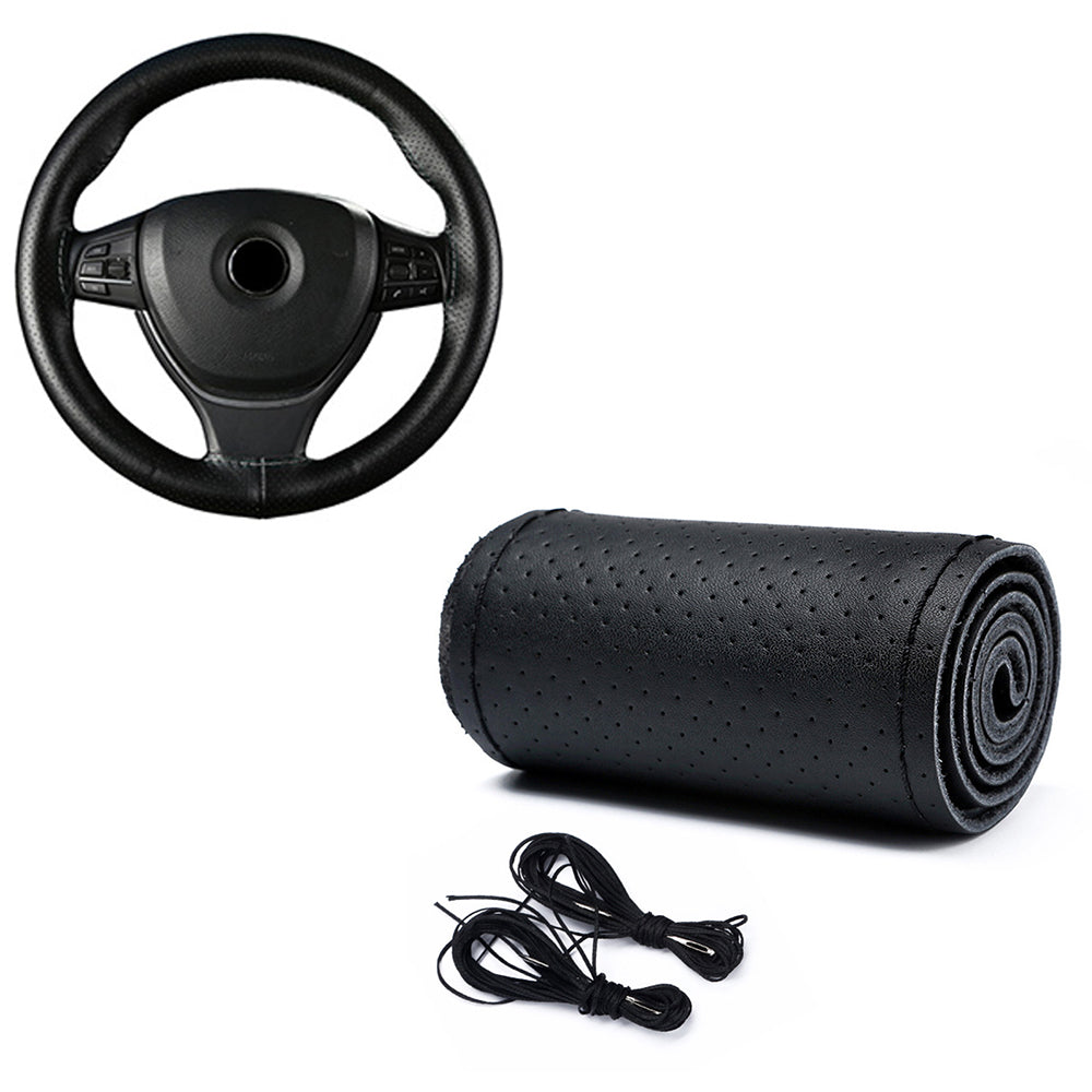 Leather Steering Wheel Cover Non-Slip Auto Steering Wheel Protector Black