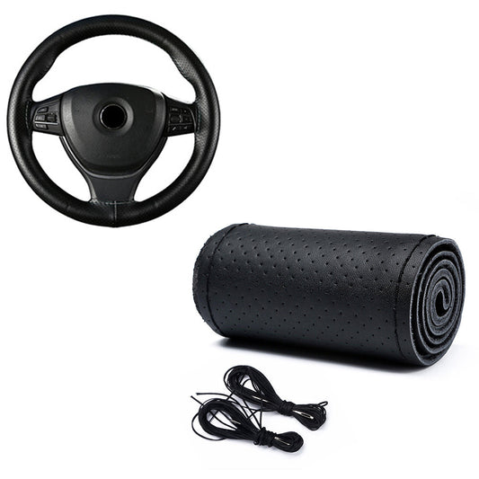 Leather Steering Wheel Cover Non-Slip Auto Steering Wheel Protector Black
