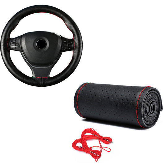 Leather Steering Wheel Cover Non-Slip Auto Steering Wheel Protector Black and Red