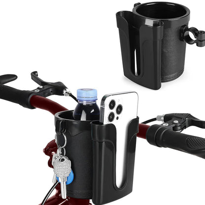 3-in-1 Bike Cup Holder with Cell Phone Keys Holder Water Bottle Holder for Bicycles Black