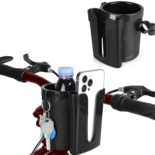 3-in-1 Bike Cup Holder with Cell Phone Keys Holder Water Bottle Holder for Bicycles Black