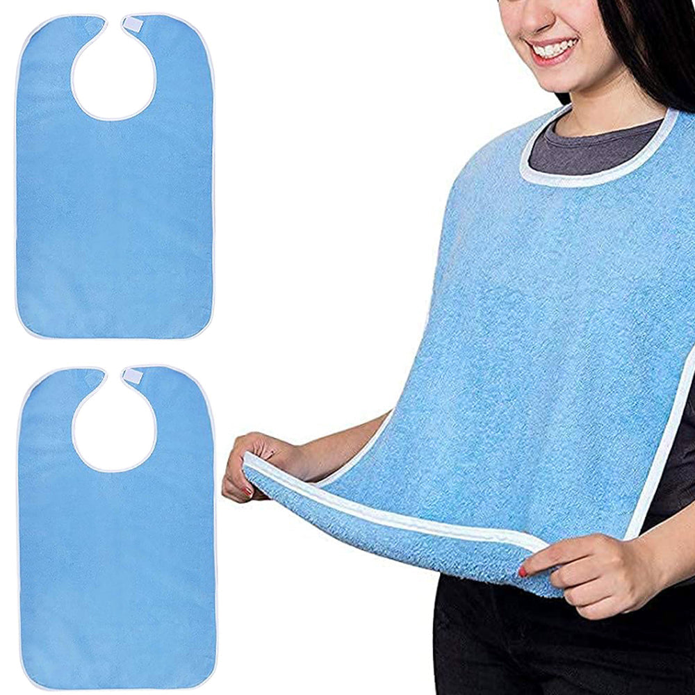 2pcs Washable Bibs for Elderly Microfiber Bib for Eating Cooking Blue