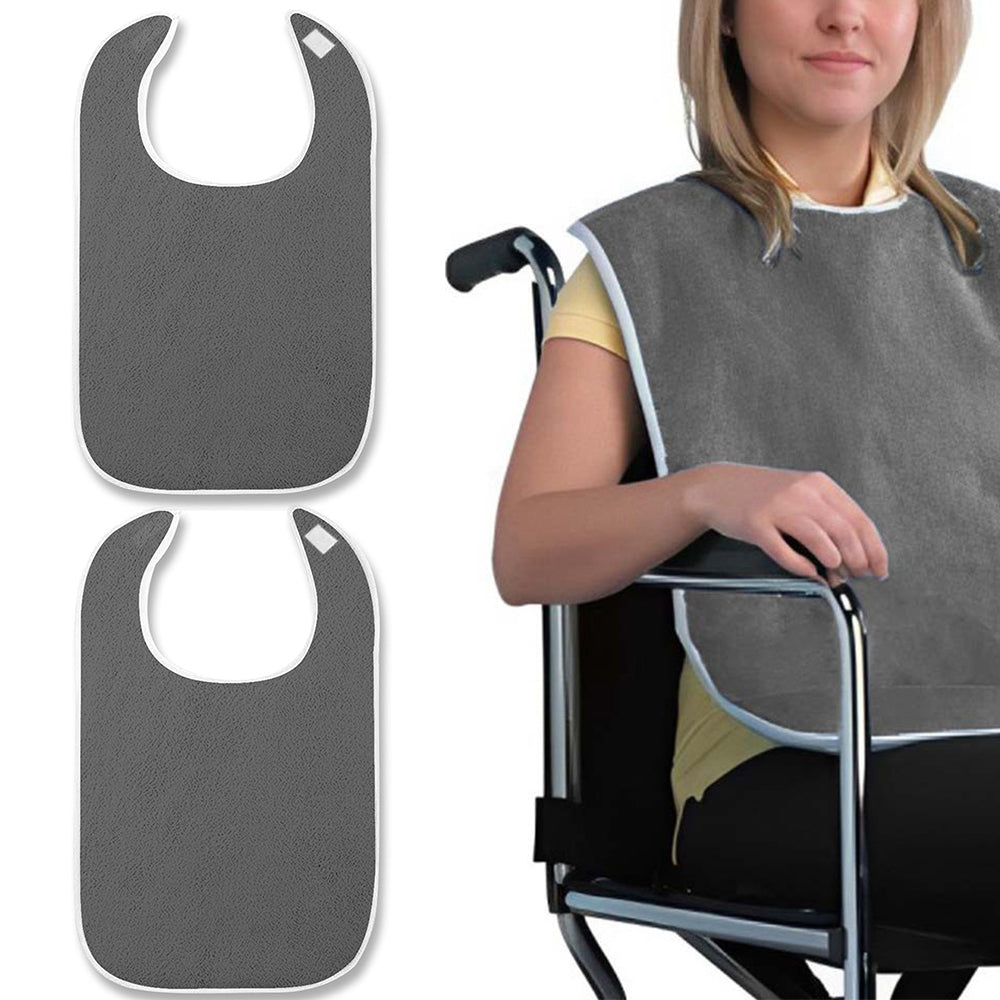 2pcs Washable Bibs for Elderly Microfiber Bib for Eating Cooking Gray