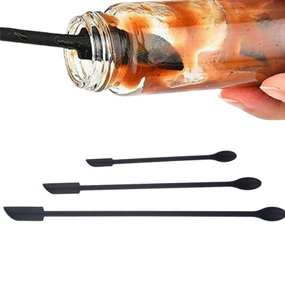 3Pcs Set Mini Silicone Spatula Reusable Cosmetics Splatula Jar Scrapers Black