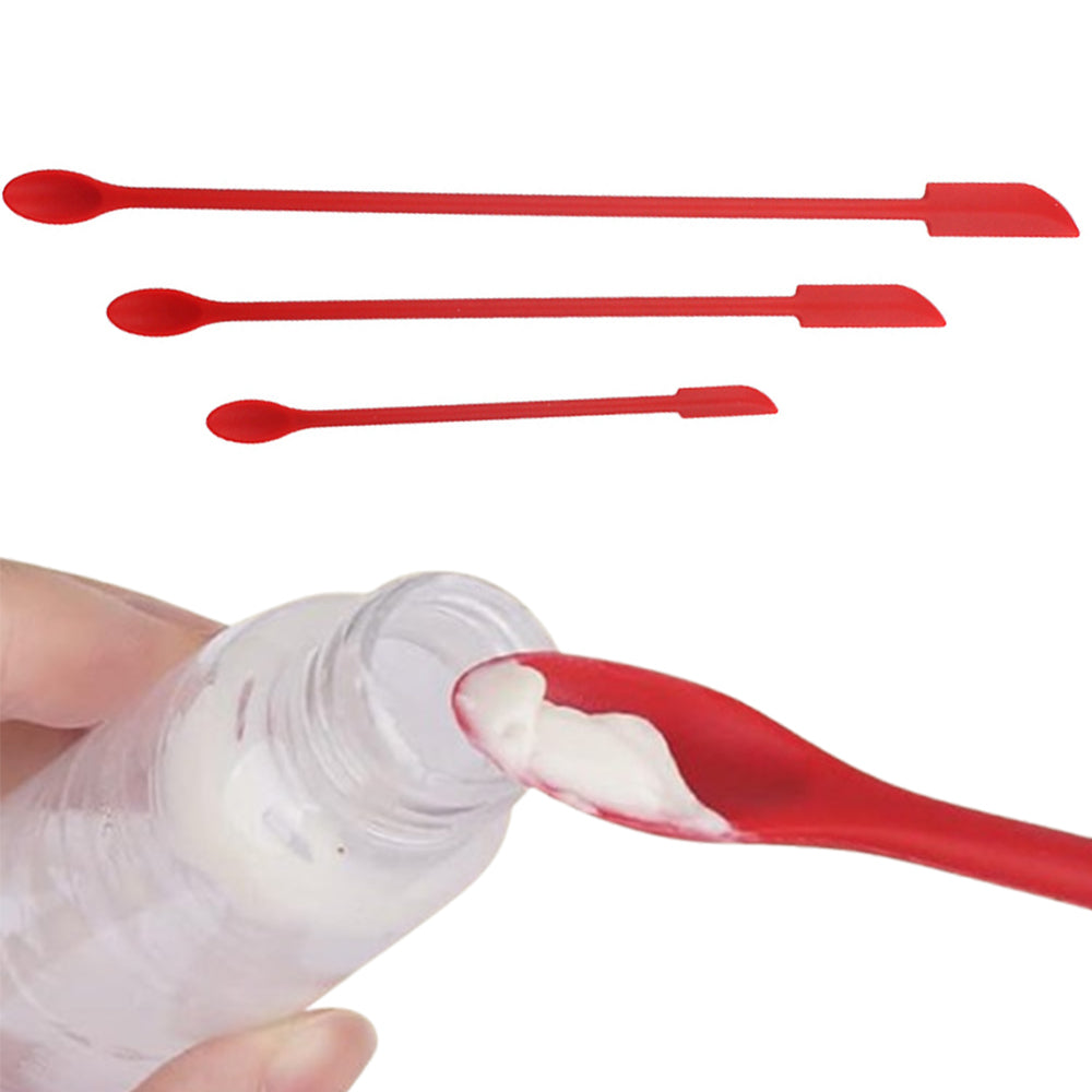 3Pcs Set Mini Silicone Spatula Reusable Cosmetics Splatula Jar Scrapers Red