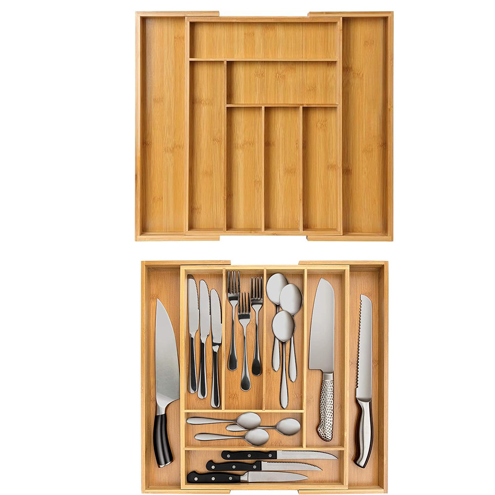 Expandable Drawer Organizer for Cutlery and Utensils Adjustable Bamboo Flatware Tray Kitchen Tool