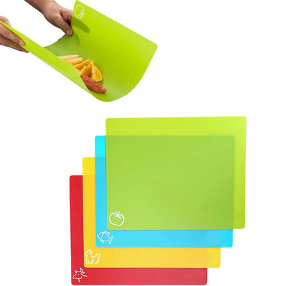 4Pcs Set Flexible Cutting Boards Plastic Kitchen Chopping Boards for Meat and Vegetable