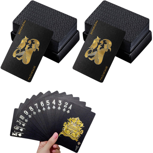 2 Pack Waterproof Playing Cards Set Plastic Deck of Cards Poker Game Set for  Party Camping Travel On-the-Go Black