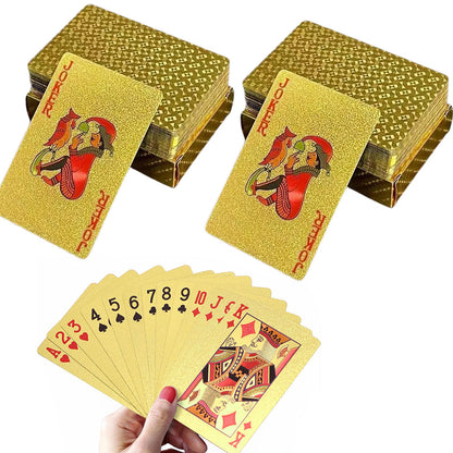 2 Pack Waterproof Playing Cards Set Plastic Deck of Cards Poker Game Set for  Party Camping Travel On-the-Go Gold