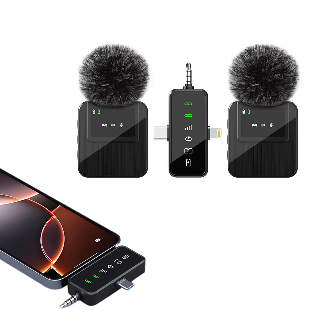3-in-1 2.4G Wireless Lavalier Microphone Set Compatible with iPhone Android Device for Recording Live Streaming