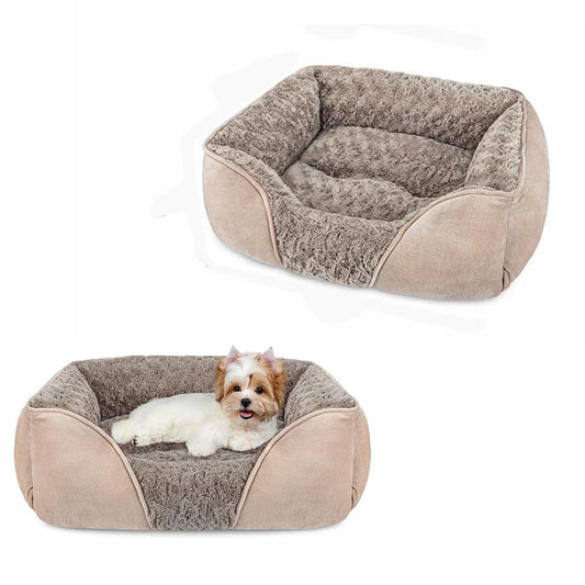 Plush Pet Bed Raised Sides Soft Calming Sleeping Puppy Cuddler Camel