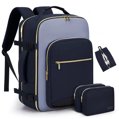 4Pcs Set Travel Luggage Bags 40L Backpack fits 17 inch Laptop with 3 Packing Cubes Navy
