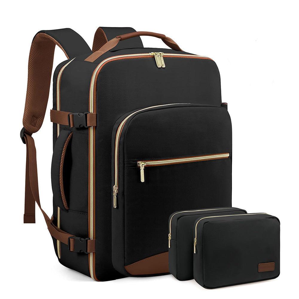 4Pcs Set Travel Luggage Bags 40L Backpack fits 17 inch Laptop with 3 Packing Cubes Black