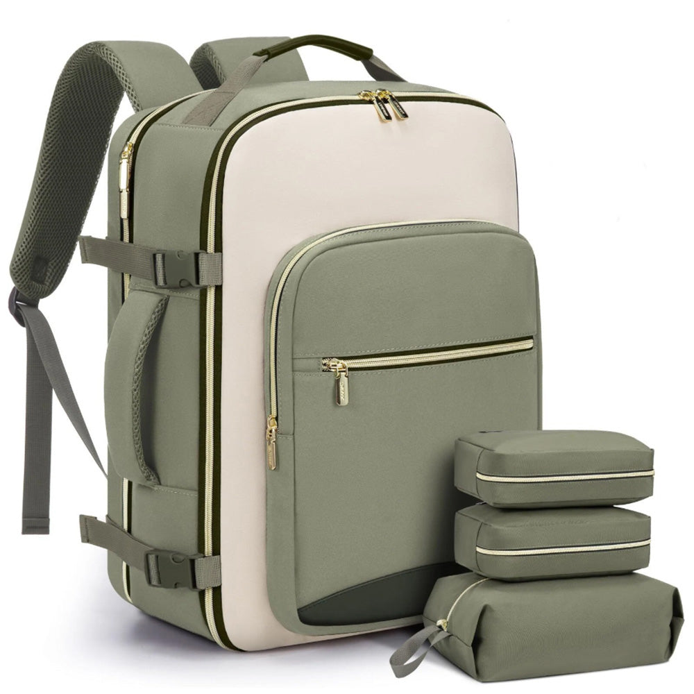 4Pcs Set Travel Luggage Bags 40L Backpack fits 17 inch Laptop with 3 Packing Cubes Green