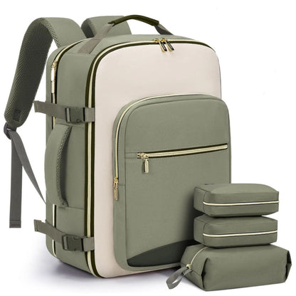 4Pcs Set Travel Luggage Bags 40L Backpack fits 17 inch Laptop with 3 Packing Cubes Green