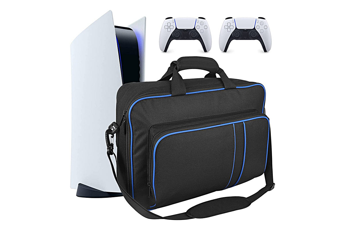 PS5 Carrying Case Travel Bag for Playstation 5 Console Digital Edition Controllers PS5 Shoulder Bag Game Console Case Backpack-Blue