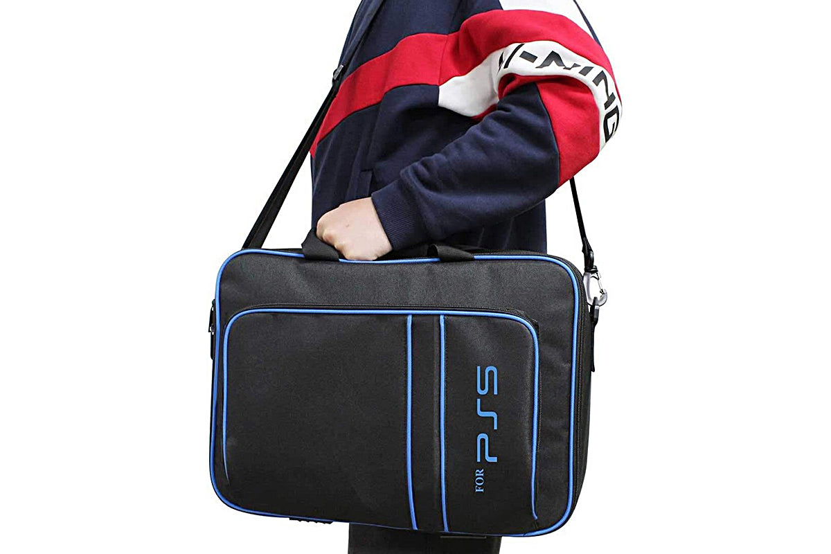 PS5 Carrying Case Travel Bag for Playstation 5 Console Digital Edition Controllers PS5 Shoulder Bag Game Console Case Backpack-Blue