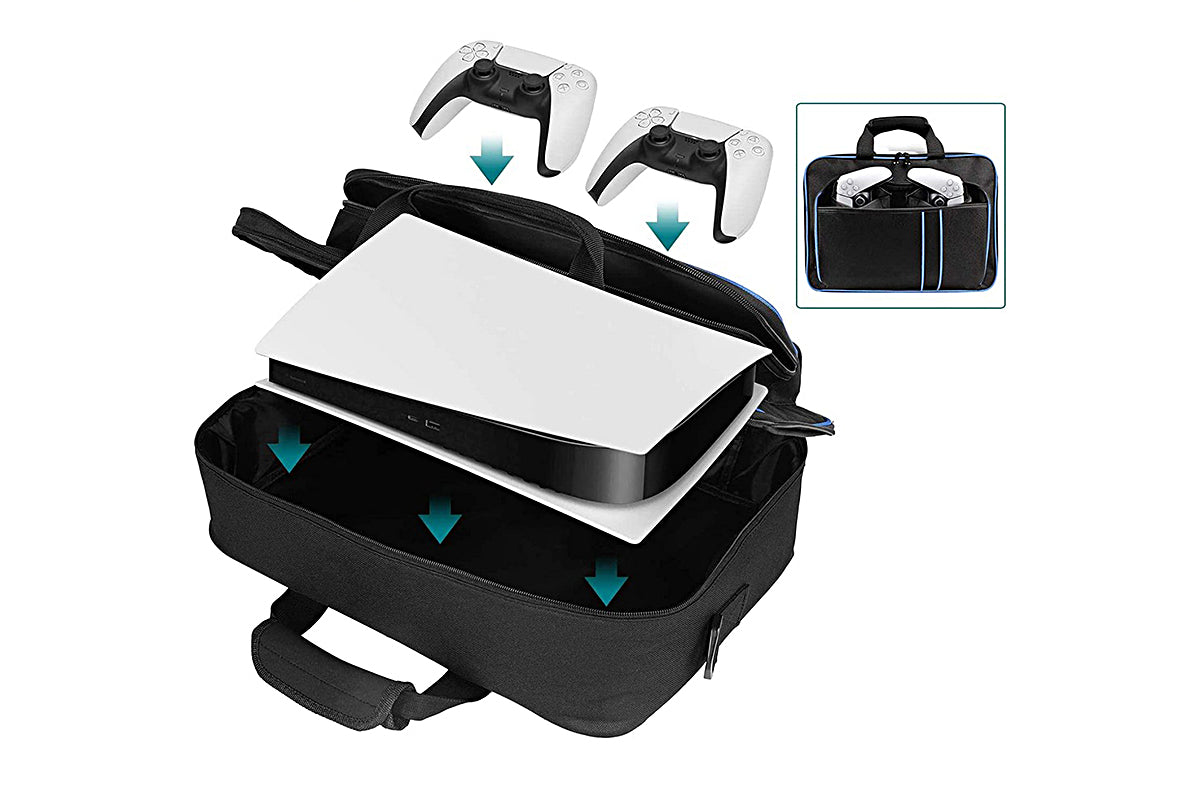 PS5 Carrying Case Travel Bag for Playstation 5 Console Digital Edition Controllers PS5 Shoulder Bag Game Console Case Backpack-Blue