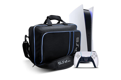 PS5 Carrying Case Travel Bag for Playstation 5 Console Digital Edition Controllers PS5 Shoulder Bag Game Console Case Backpack-Blue