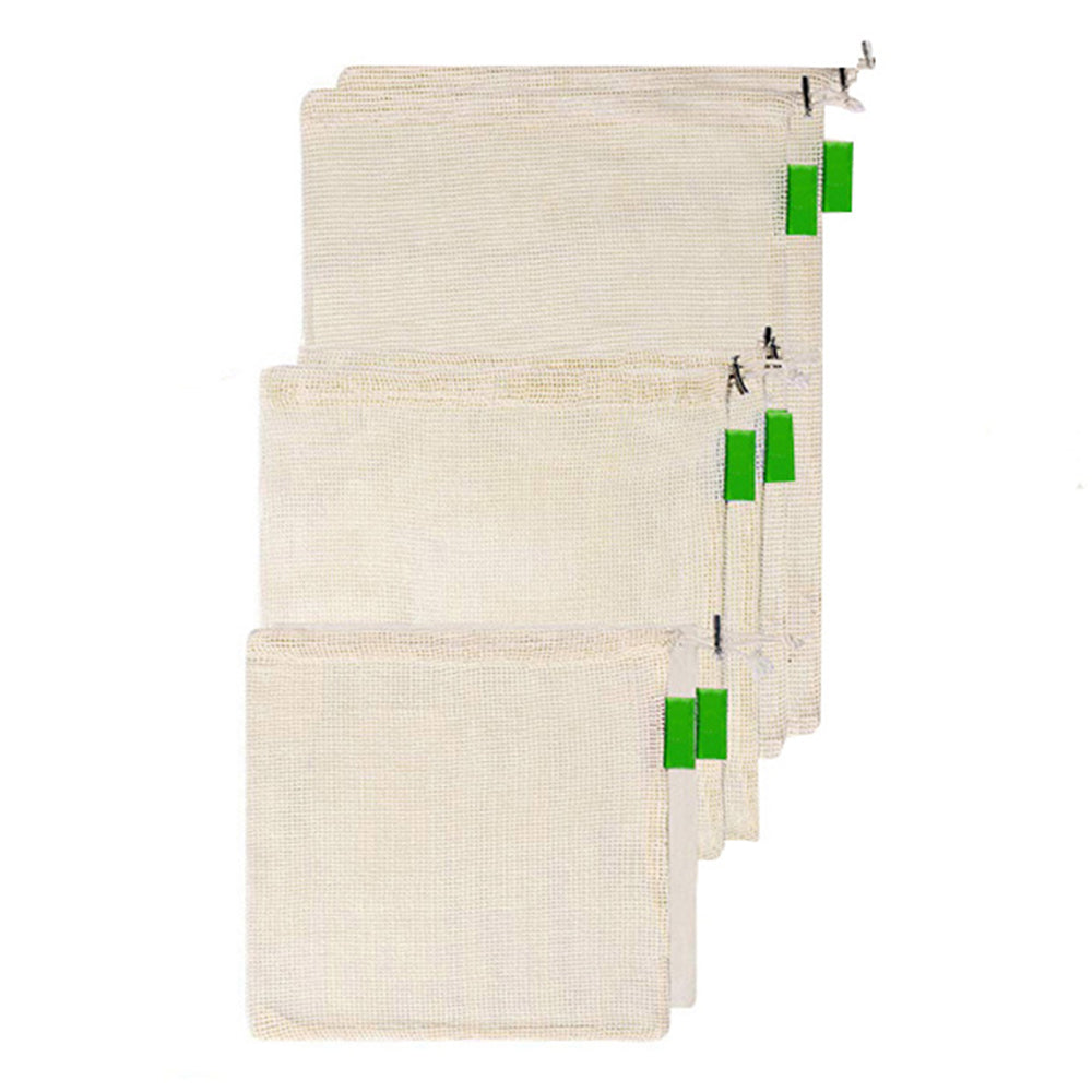 Premium Reusable Cotton Mesh Produce Bags Eco-Friendly Organic Natural Vegetable Fruit Storage Pouch Grocery Shopping Bag 3 Sizes