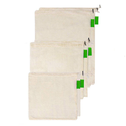Premium Reusable Cotton Mesh Produce Bags Eco-Friendly Organic Natural Vegetable Fruit Storage Pouch Grocery Shopping Bag 3 Sizes