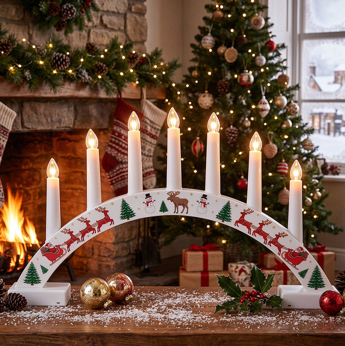 LED Christmas Flameless Taper Candle Decoration Light Holder - White