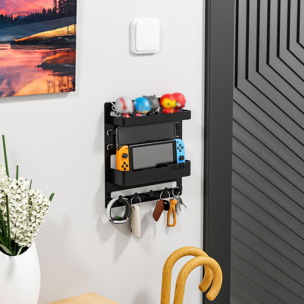 Bedside Shelf Accessories Organizer Wall Mount Self Stick On Cool Stuff for Bedroom Storage and Organization-Black