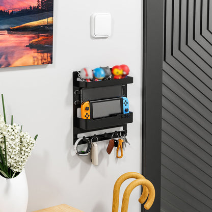 Bedside Shelf Accessories Organizer Wall Mount Self Stick On Cool Stuff for Bedroom Storage and Organization-Black