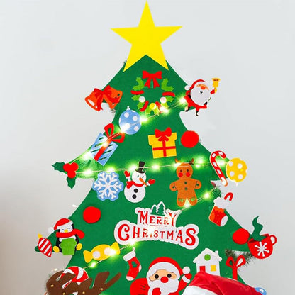DIY Felt Christmas Tree Set ¨C 41 Ornaments with LED String Lights for Kids
