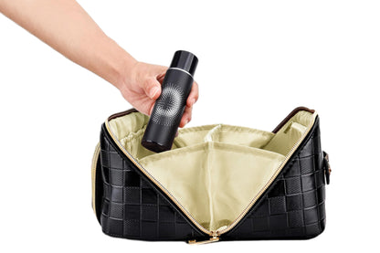 Large Capacity PU Leather Water-Resistant Checkered Cosmetic Bag Travel Makeup Bag-Black