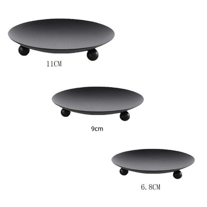 2Pcs Black Iron Plate Candle Holder Decorative Iron Pillar Candle Plate Candle Stand