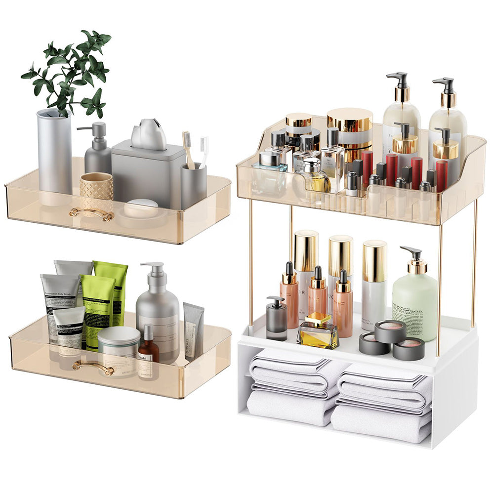 4 Tier Cosmetics Storage Organizer Large Capacity 2 Drawers for Skincare and Makeup