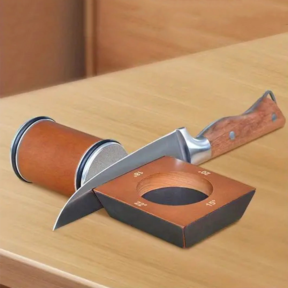 Rolling Knife Sharpener Kit with 6 Diamond Discs and Angle Guide Base - Brown Four Angle