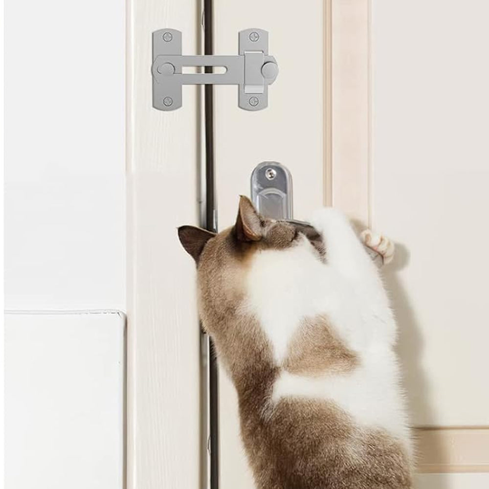 Set of 4Pcs 90-Degree Rotating Barn Door Lock Chirldproof Flip Sliding Latches for Window Door Silver