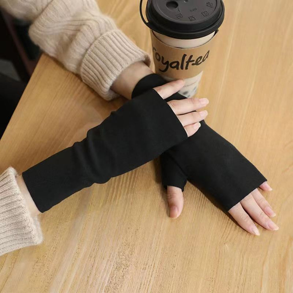 3 Pairs of Stretchy Fingerless Gloves Arm Warm Sleeves Black
