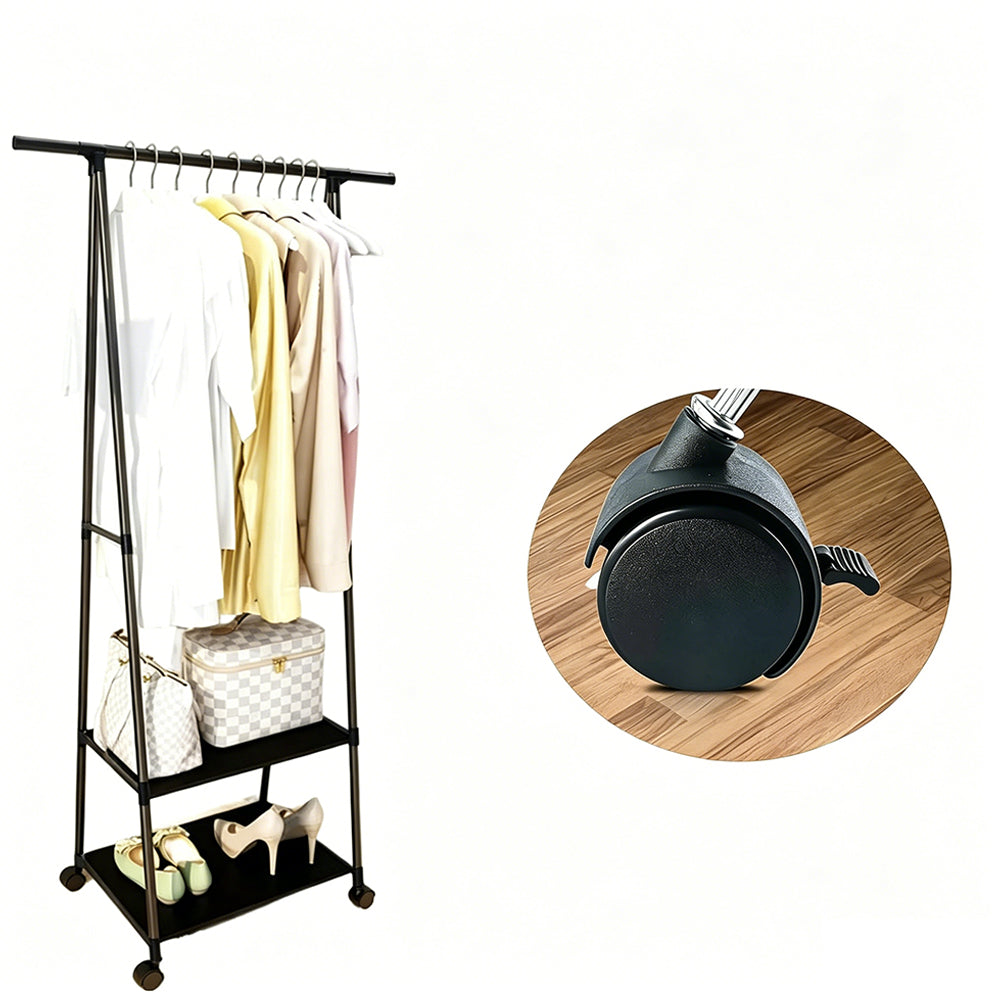 Free Standing Clothes Rack with Wheels and Shelf-Black