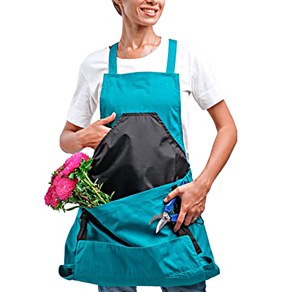 Gardening Apron with Pockets Harvest Weeding Garden Tools Blue