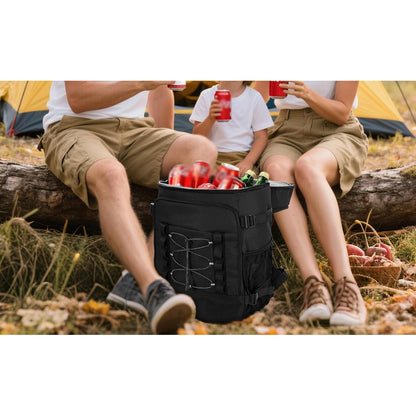 Insulated Backpack Cooler Leak Proof 2 Compartment Lunch Bag for Hiking Camping-Black