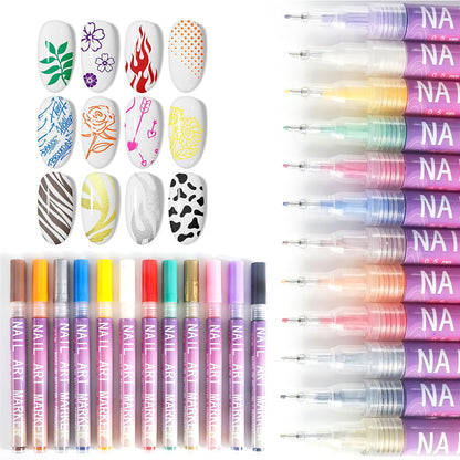 12-Color DIY Nail Art Paint Pen Set Nail Dotting & Drawing Pens for Manicure