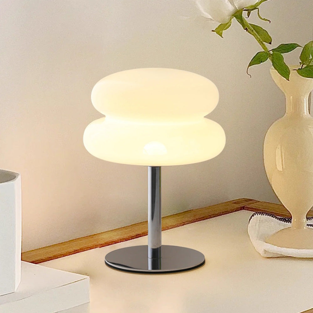 Mid Century Modern Egg Tart Nightstand Lamp ââ‚?Dimmable Bedside Light White