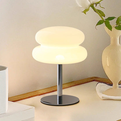 Mid Century Modern Egg Tart Nightstand Lamp ââ‚?Dimmable Bedside Light White