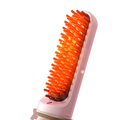 2-in-1 Wireless Hair Straightener Comb with Negative Ion for Home and Travel-Pink