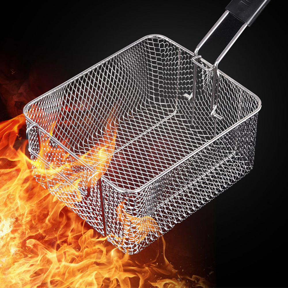 Stainless Steel Deep Fryer Basket with Removable Handle - Rhombus