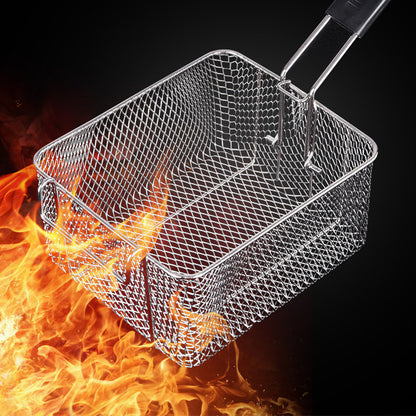 Stainless Steel Deep Fryer Basket with Removable Handle - Rhombus